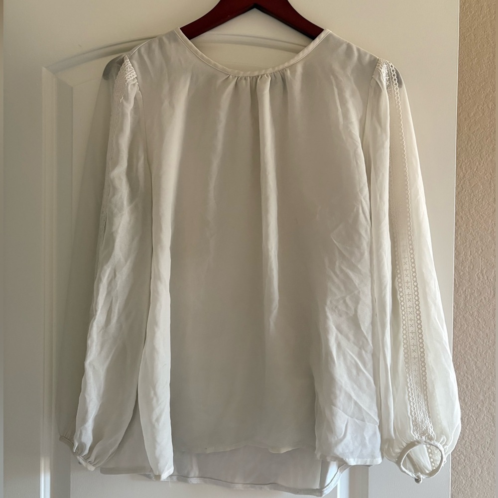 Ann Taylor Ivory Blouse with Sheer Sleeves